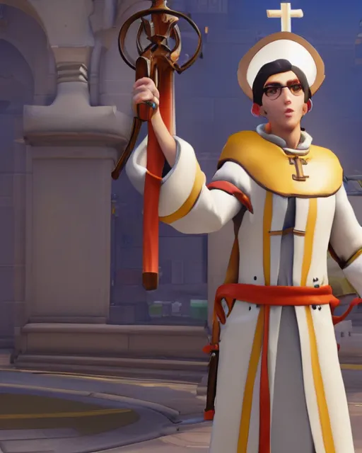 Image similar to catholic priest playable hero character in overwatch