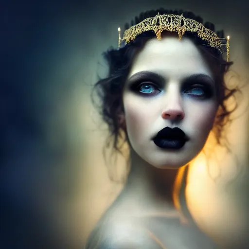 Image similar to photographic portrait of a stunningly beautiful gothic queen of the underworld female in soft dreamy light at sunset, contemporary fashion shoot, by edward robert hughes, annie leibovitz and steve mccurry, david lazar, jimmy nelsson, breathtaking, 8 k resolution, extremely detailed, beautiful, establishing shot, artistic, hyperrealistic, beautiful face, octane render