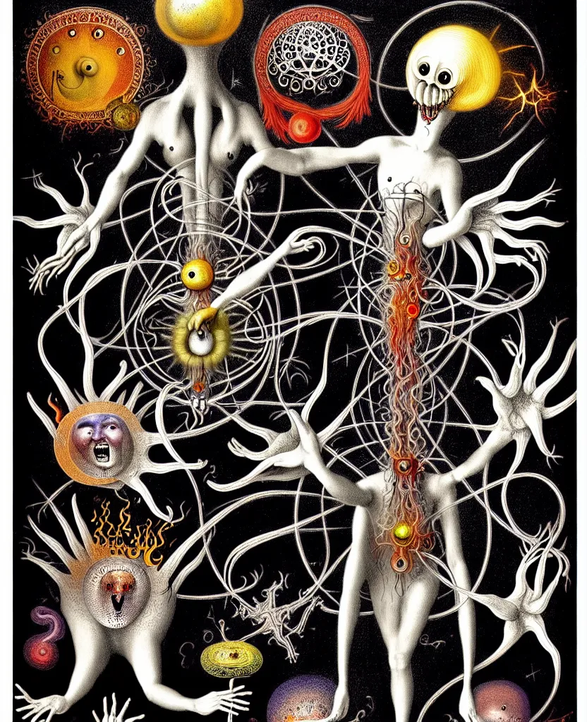 Image similar to whimsical freaky creature sings a unique canto about'as above so below'being ignited by the spirit of haeckel and robert fludd, breakthrough is iminent, glory be to the magic within, painted by ronny khalil