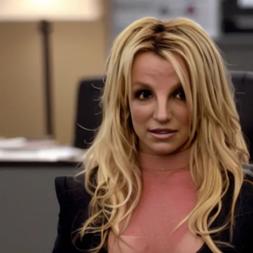 Prompt: cinematic still of britney spears in the office