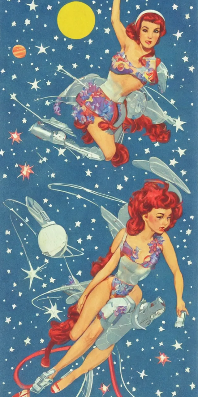 Prompt: retro space girl fairy cosmonaut