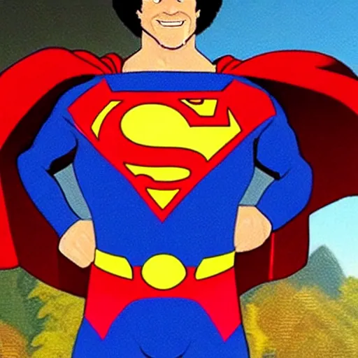 Prompt: bob ross as superman, realistic