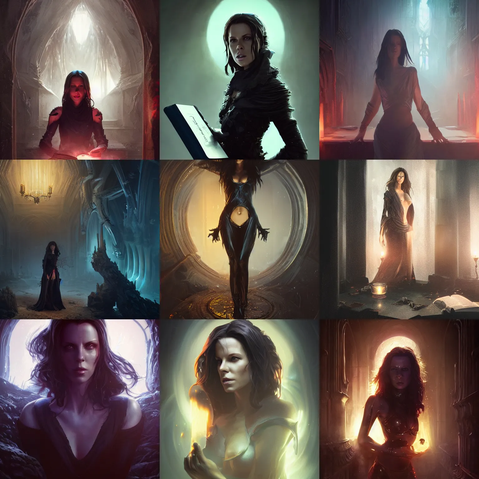 Prompt: evil magic book, with fluid dark from it holding by dnd thief with face kate beckinsale, fullbody, ultra high detailed, glowing lights, oil painting, Greg Rutkowski, Charlie Bowater, Beeple, unreal 5, DAZ, hyperrealistic, octane render, RPG portrait, dynamic lighting, fantasy art, beautiful face