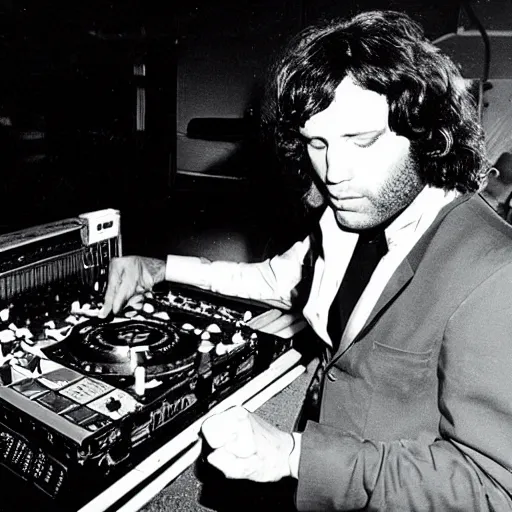 Image similar to jim morrison on the dj decks