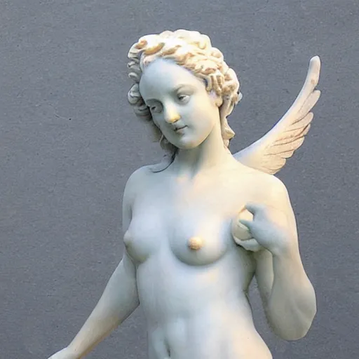 Prompt: a marble statue of an beautiful angel girl by peter camp