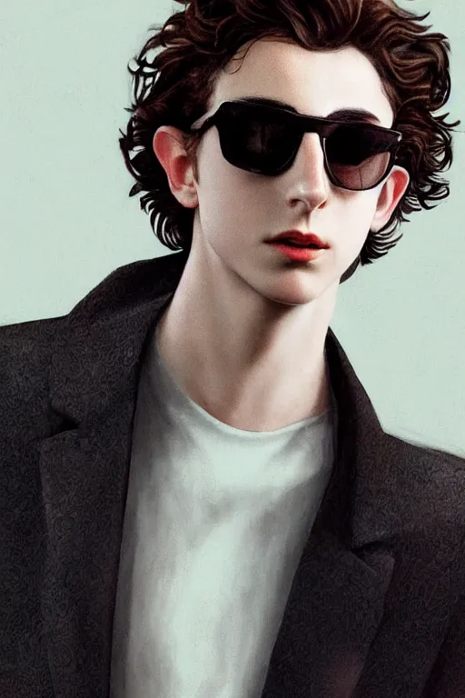 Prompt: portrait of Timothee Chalamet in MATRIX, portait photo, profile picture, hyperrealistic, concept art, orange sunglasses, matrix room, octane render, unreal engine 5, digital art, high quality, highly detailed, 8K, cute, defined face, black suit, trending on DeviantArt