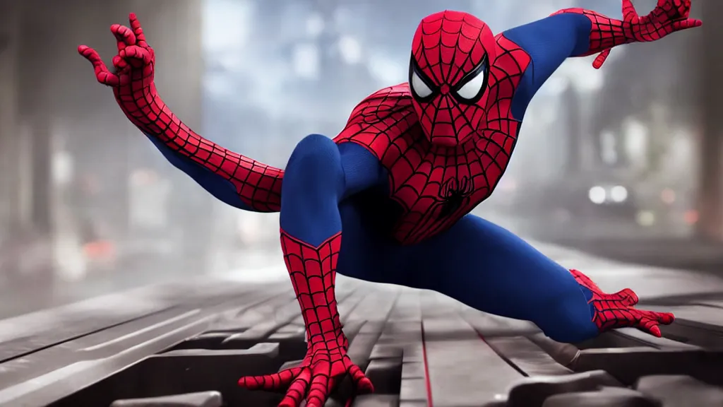 Image similar to movie still, spiderman wearing a cape in the new piano movie, realistic, 8 k