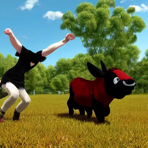 Image similar to ferdinand the bull dancing, ultra realistic, photorealistic