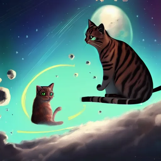 Prompt: concept art of annoyed cat adventures in space, digital painting, trending on artstation, 4 k resolution, highly detailed