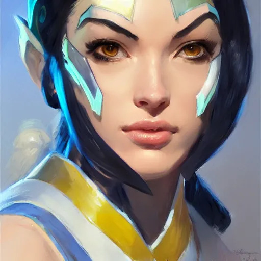 Image similar to greg manchess portrait painting of arwen as overwatch character, medium shot, asymmetrical, profile picture, organic painting, sunny day, matte painting, bold shapes, hard edges, street art, trending on artstation, by huang guangjian and gil elvgren and sachin teng