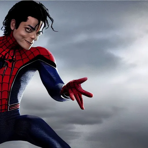 Prompt: Michael Jackson as spiderman, 4K action packed movie with lots of Unreal Engine realistic 2022 graphics