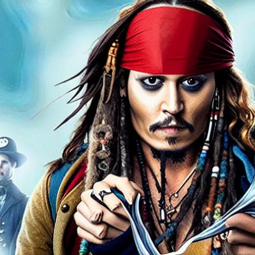 Image similar to johnny depp as a captain jack sparrow having a coca - cola