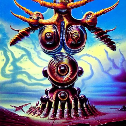 Prompt: NWOBHM metal album cover in the style of Bruce Pennington and kenny scharf and mark arian, realistic, insanely detailed, soft, smooth, airbrush, play-doh, wet, slimy