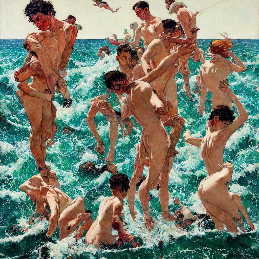 Image similar to the pandemonium of the sea becomes the man, oil on canvas, by norman rockwell, by conrad roset, by jake parker, sharp focus