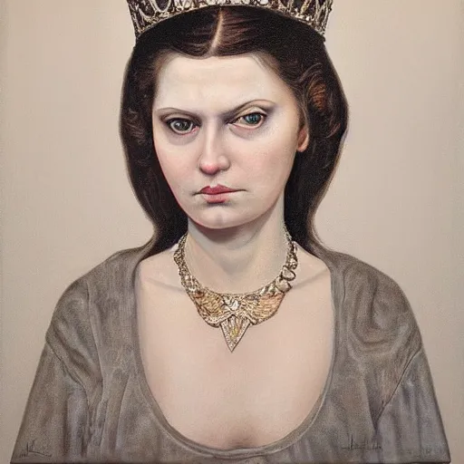 Prompt: oil painting portrait of queen with pale skin pale eyes ghostly appearance by laurie lipton