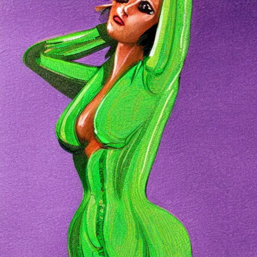 Image similar to full body portrait of green m & m posing seductively, candy, high heels, elegant, smooth, sharp focus, hyper detailed