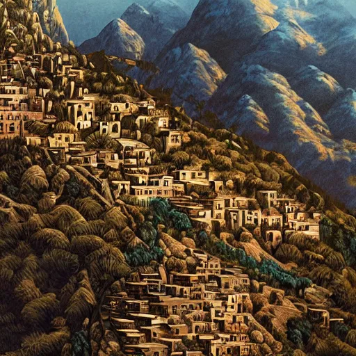 Prompt: kurdish village atop a mountain art by martin ansin, highly detailed, 8 k, high resolution, award winning art, incredibly intricate