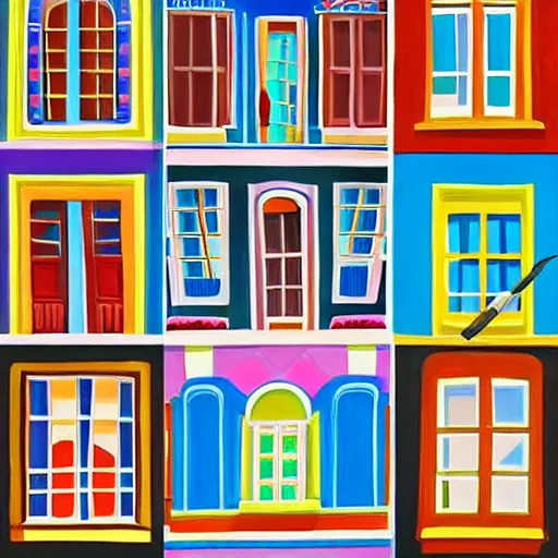 Prompt: a painting of a ntique decorated windows, an ultrafine detailed painting by hidrock, behance contest winner, naive art, behance hd, 2 d game art, detailed painting