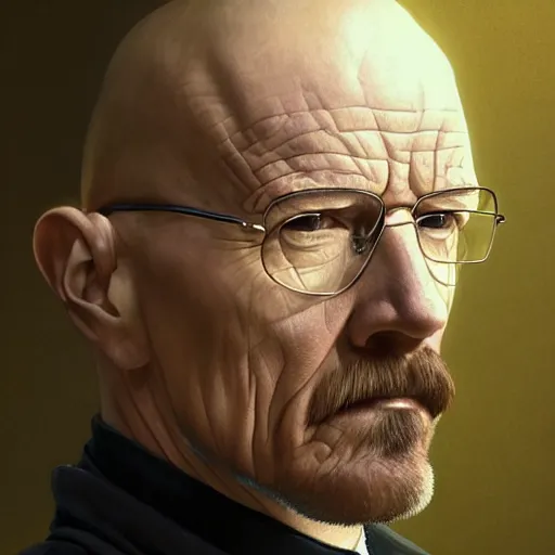 Prompt: portrait of walter white, intricate, elegant, highly detailed, digital painting, artstation, concept art, smooth, sharp focus, illustration, art by artgerm and greg rutkowski and alphonse mucha and william - adolphe bouguereau