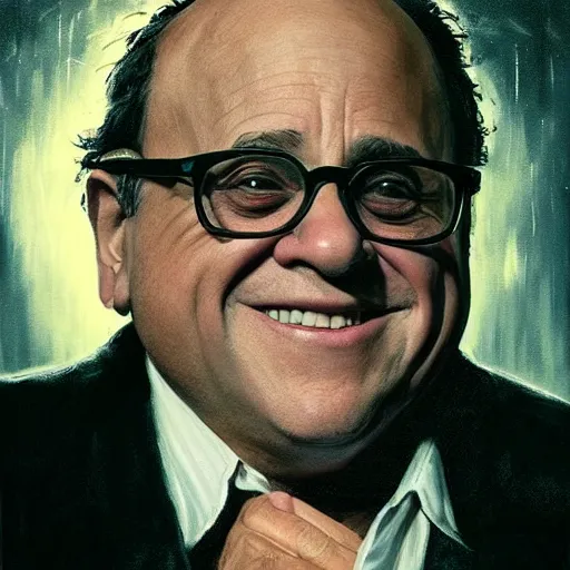 Image similar to Danny DeVito as a magical wizard. Academic painting by Greg Rutkowski, Mobile still frame. 4K UHD