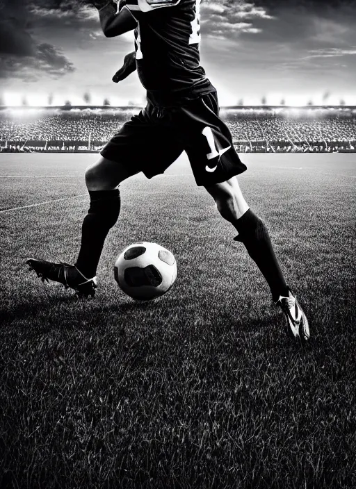 Prompt: football black and white portrait white sky in background