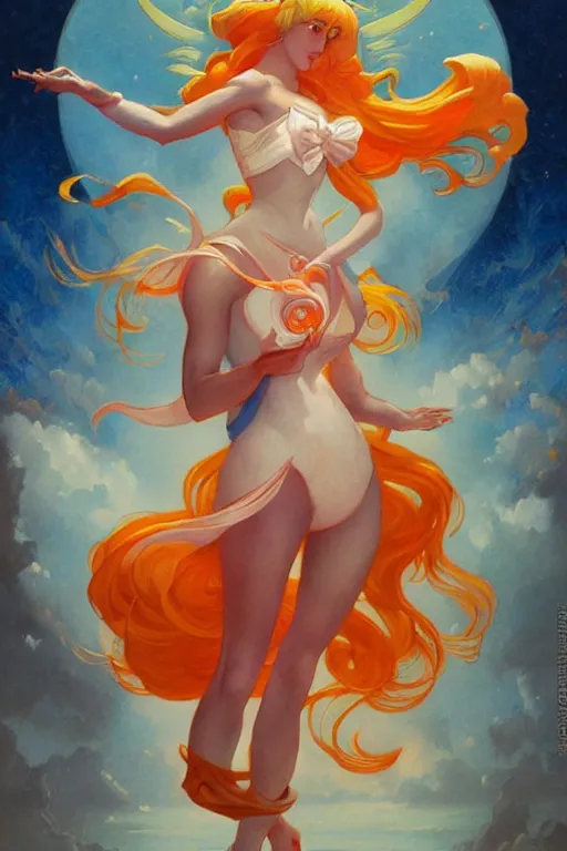 Image similar to Sailor Venus by Peter Mohrbacher in the style of Gaston Bussière, Art Nouveau