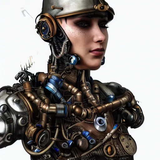 Prompt: photorealistic portrait of a steampunk cyborg