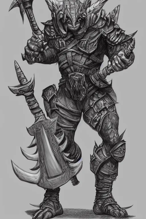 Prompt: a hobgoblin warrior, concept character, full body, rpg illustration