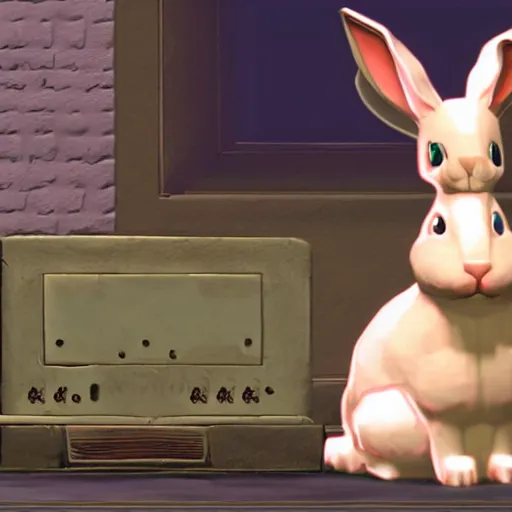 Prompt: a rabbit in the video game Gone Home