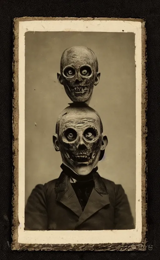 Prompt: a portrait photograph of a victorian wearing a scary vintage halloween mask, creepy, atmospheric, 1 9 0 0 s picture