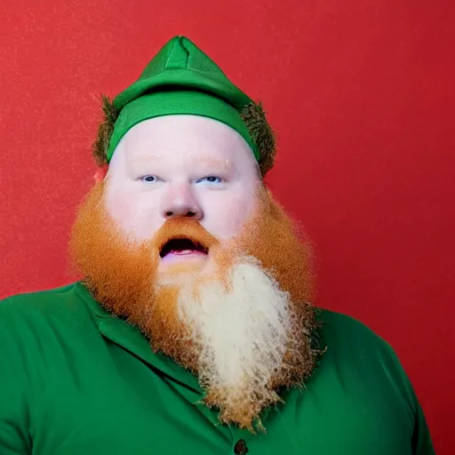 Prompt: fat red headed man with a beard in a green suit squatting on top of a white cake, sharp, realistic, 8k, ambient lighting