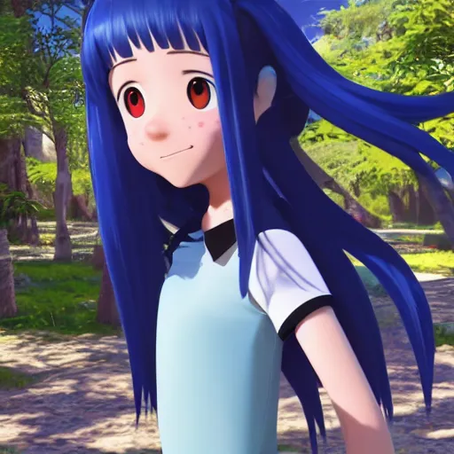 Prompt: a wholesome animation key shot of a girl with long dark blue hair and a raccoon tail, medium shot, studio ghibli, pixar and disney animation, sharp, rendered in unreal engine 5, anime key art by clamp, bloom, dramatic lighting