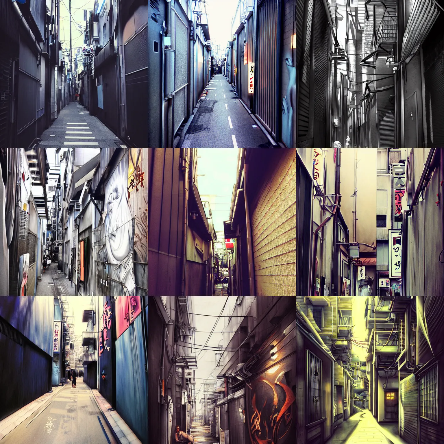 Prompt: tokyo alleyway by artgerm, beautiful