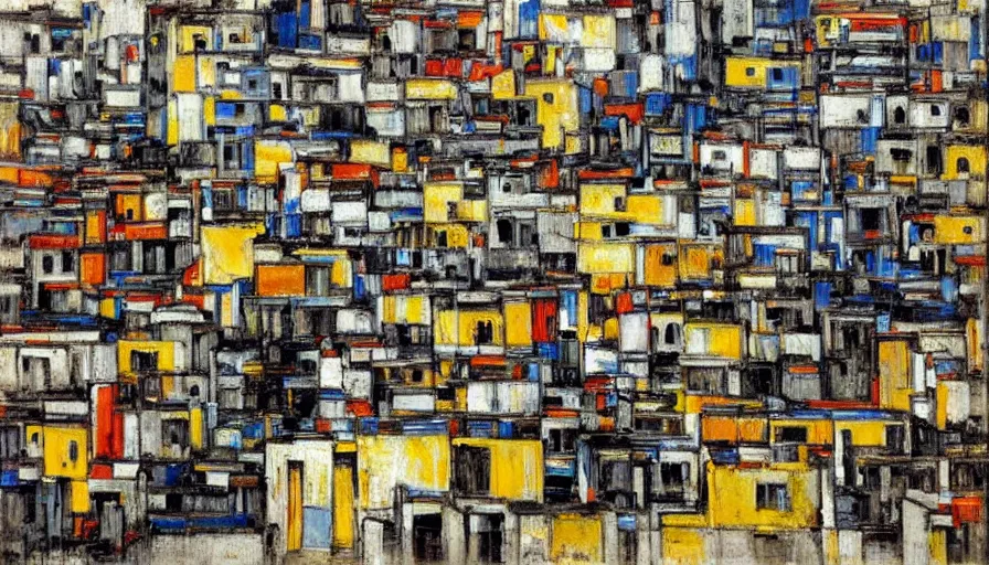 Image similar to favelas in rio, by piet mondrian