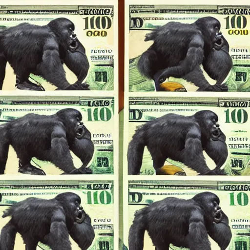 Prompt: apes throwing money