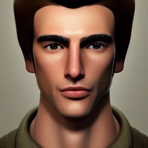 Image similar to tall man in his twenties with brown blond short quiff hair and thin slightly round facial structure with cleft chin, straight eyebrows and prominent nose, good definition of cheekbones, big hazel nut brown eyes, narrow face, slim body, atmospheric lighting, unreal engine 5, minecraft, highly detailed by charlie bowater