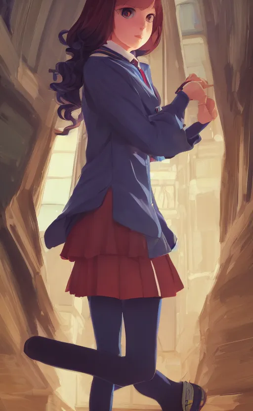 Image similar to a portrait of a cute female ravenclaw student, hogwarts setting, vivid colors, soft lighting, atmospheric, cinematic, moody, in the style of ilya kuvshinov and range murata, krenz cushart, rule of thirds, oil on canvas, 8 k