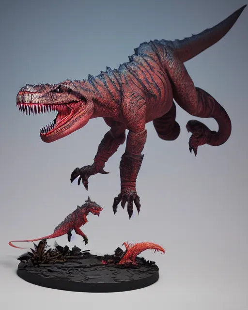 Image similar to Highly detailed Funko pop of T-Rex, unreal engine, fantasy art by Greg Rutkowski, Loish, Rhads, Makoto Shinkai and Lois van baarle, ilya kuvshinov, rossdraws global illumination, radiant light, detailed and intricate environment