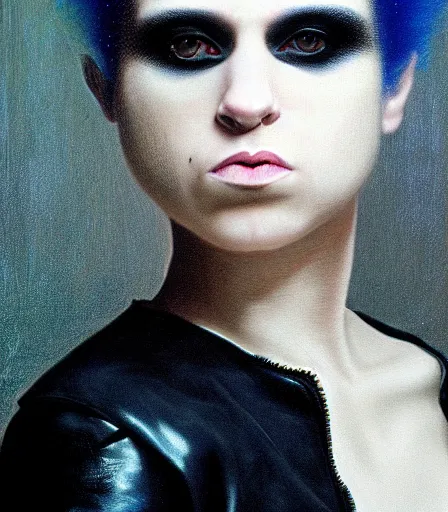 Prompt: a high quality, high detail, portrait of a punk rocker woman by gottfried helnwein