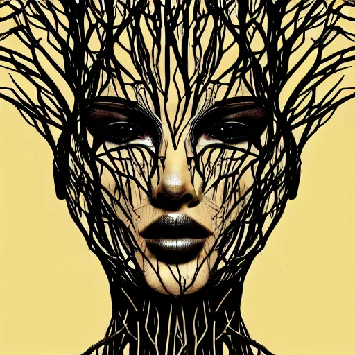 Prompt: digital art, Abstract art, portrait of humain female body made of roots, intricate roots, trending on artstation, -640