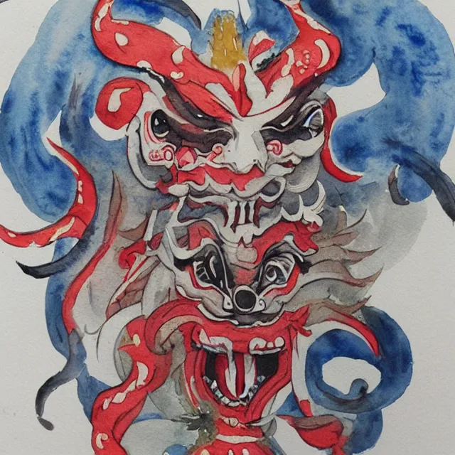 Image similar to watercolor painting of a chinese folklore demon