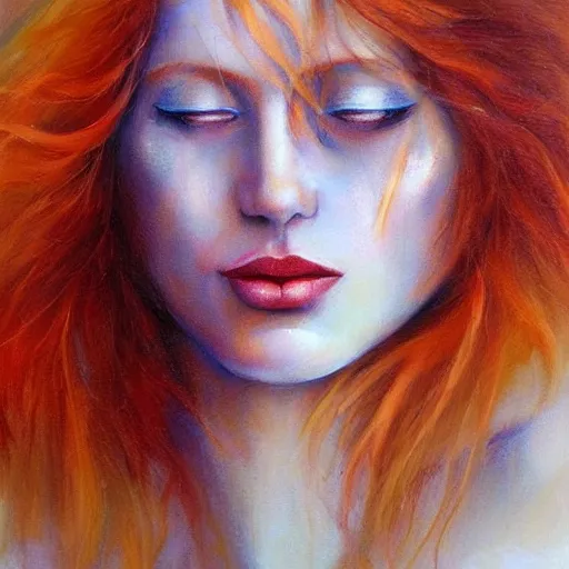 Prompt: beautiful redhead woman, created by dorina costras, closeup