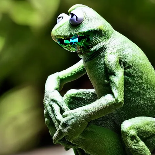 Image similar to The Thinker Kermit the frog by Auguste Rodin