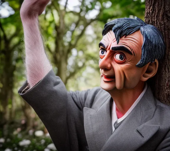 Image similar to award winning 5 5 mm close up portrait photo of mr bean as songoku, in a park by luis royo. soft light. sony a 7 r iv