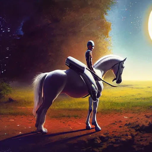 Image similar to the horse is a sphere, in a space vacuum, hyperrealism, no blur, 4 k resolution, ultra detailed, style of ron cobb, adolf hiremy - hirschl, syd mead, ismail inceoglu, rene margitte