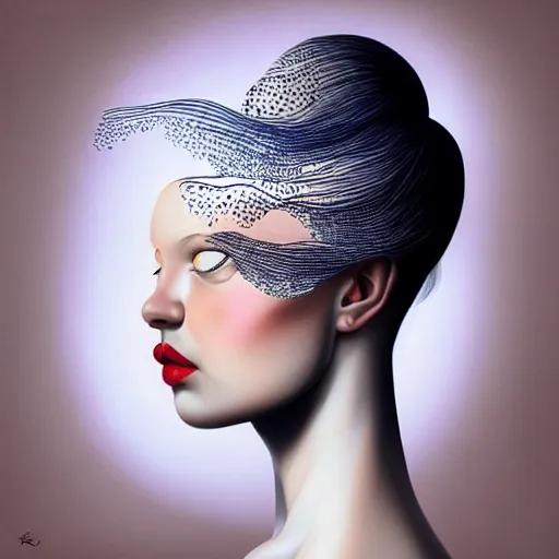 Image similar to very detailed, behance contest winner, a painting of a woman, pop surrealism, minimalist, detailed painting, skeuomorphic, an ultrafine detailed painting by rafal olbinski, airbrush art