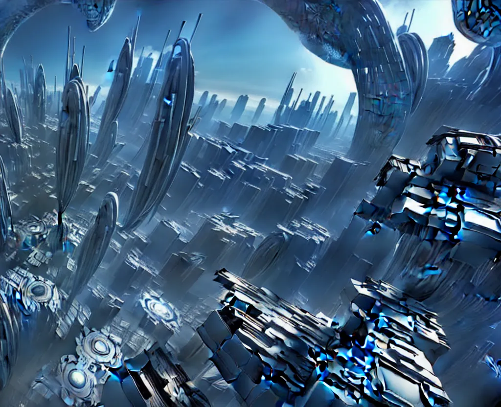 Image similar to futuristic sci-fi multiplanar city unside down no gravity, ultrarealistic, photorealistic, 8K, unreal engine 5