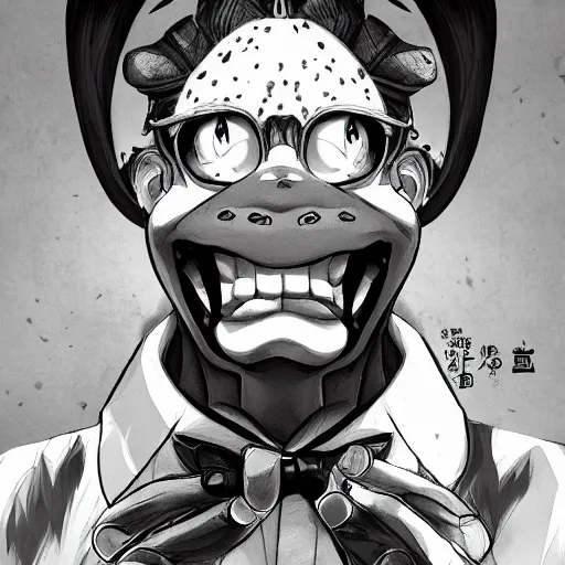 Prompt: portrait of frog mafia boss, anime fantasy illustration by tomoyuki yamasaki, kyoto studio, madhouse, ufotable, comixwave films, trending on artstation