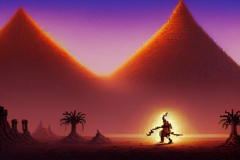 Image similar to a defiler wizard conjures a sandstorm upon tyr, the art of athas, dark sun - campaign setting, beautiful detailed pixelart by albertov, intricate details, beautiful, dithered gradients, volumetric lighting, cgsociety, artstation, smooth, sharp focus, 2 d illustration, amazing art by dan mumford