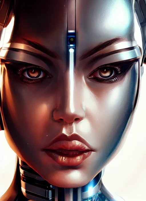 Prompt: portrait of a cyborg woman who turns her head to the right!! (((((left))))) (((((up))))) (((((down))))) by Artgerm,eyes closed , biomechanical, hyper detailled, trending on artstation